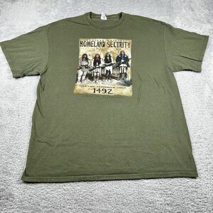 Native American T Shirt Mens XL Green Political Humor Homeland Security‎ Funny